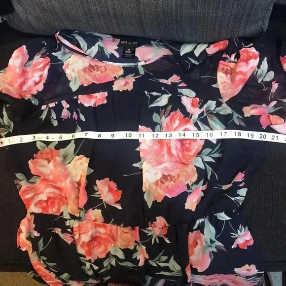 Kate and Lily Long Sleeve Blue and Pink Floral Midi A-Line Dress-Size 12 - Picture 11 of 12